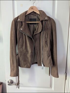 AllSaints Genuine Goat Suede Haworth Biker Jacket